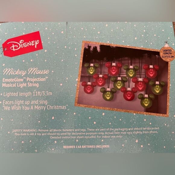 Disney Mickey Mouse Ears Red and Green Musical String Lights- Set of 12 - Picture 2 of 3